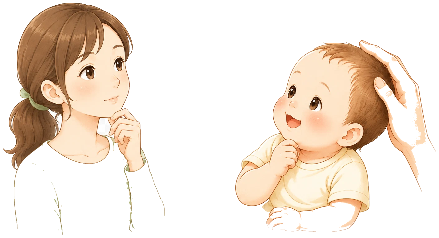 赤ちゃんの頭のかたちについて相談を考える保護者のイラスト