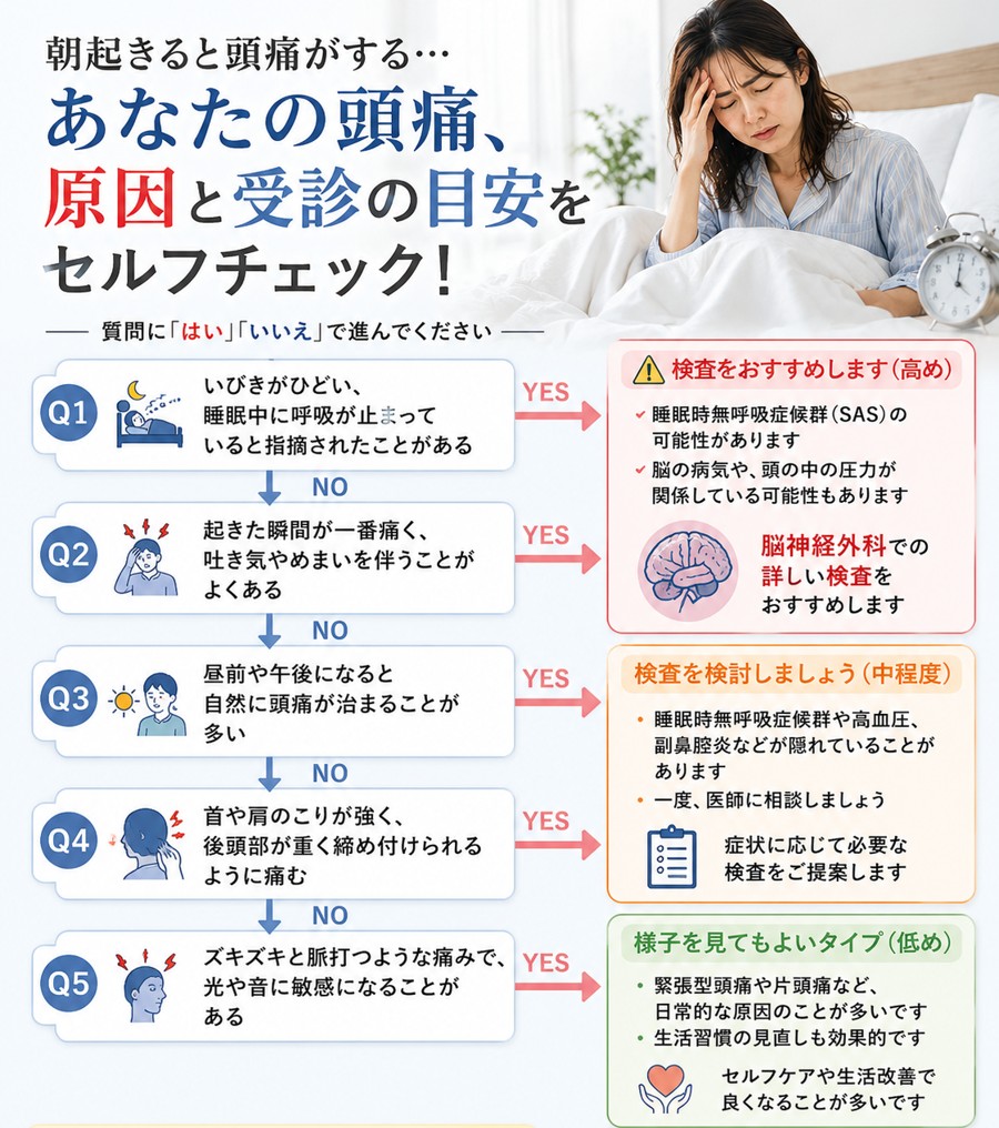 寝起き頭痛チェック　フローチャート