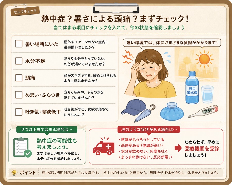 熱中症による頭痛のセルフチェックリスト