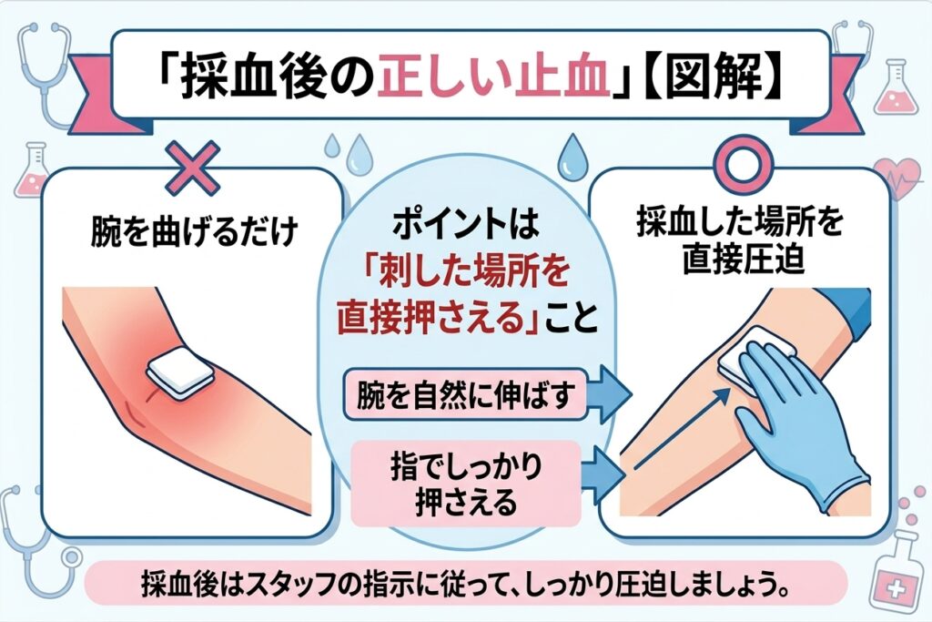 採血後の止血について正しい止血法を図解で説明
