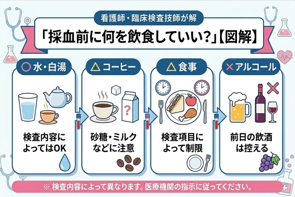採血の疑問、採血前の飲食についての図解