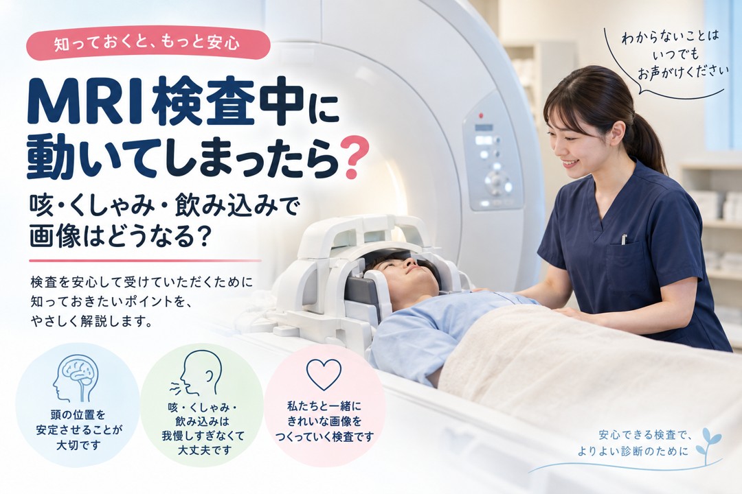 MRI検査中の咳やくしゃみ、飲み込みや体動について解説する記事のアイキャッチ